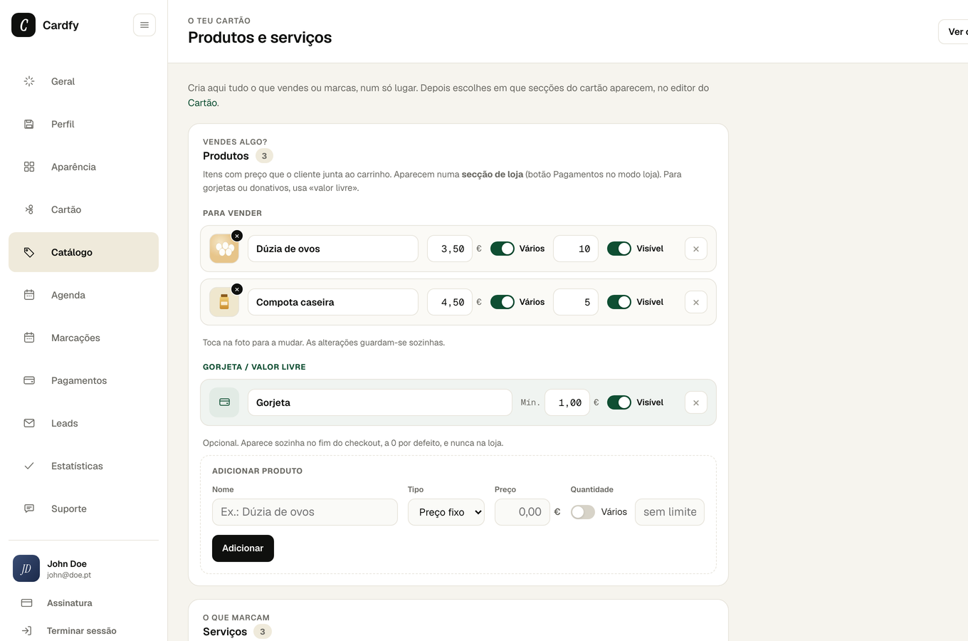 Produtos e serviços